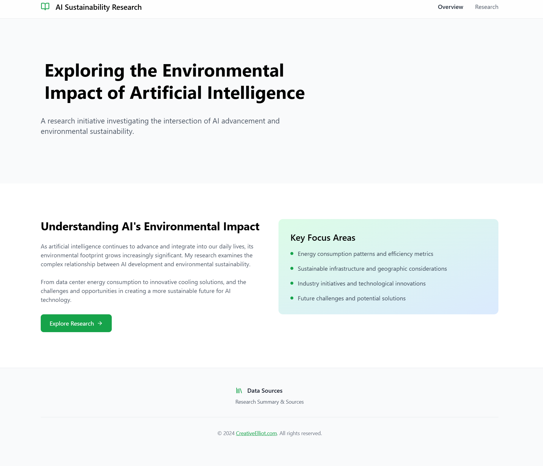 Main screenshot for project: Environmental Sustainability & AI