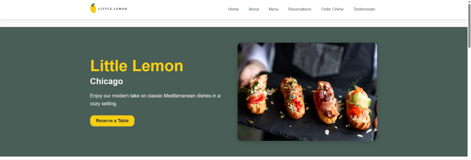 Main screenshot for project: Meta Frontend Developer Capstone